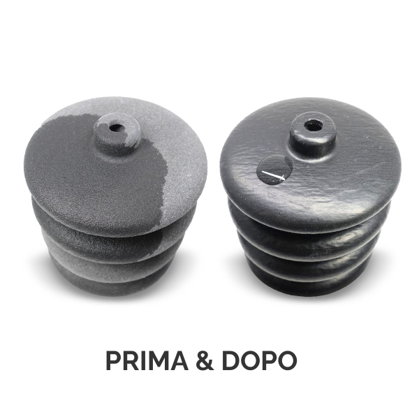 Prima e dopo Vapour smoothing con SF2X_ componente TPU stampato in Multi Jet Fusion